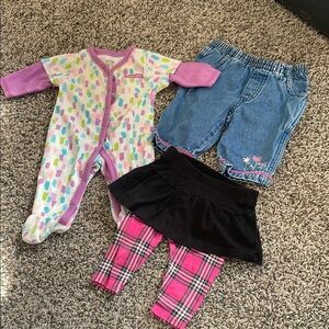 Calvin Klein Onesie, Cherokee Blue Pants (3 months), Garanimals pant with Skirt